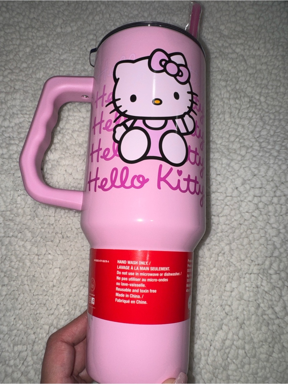 Hello Kitty- NWT  Pink Insulated Stainless Steel Tumbler with Handle and Straw - Picture 8 of 14